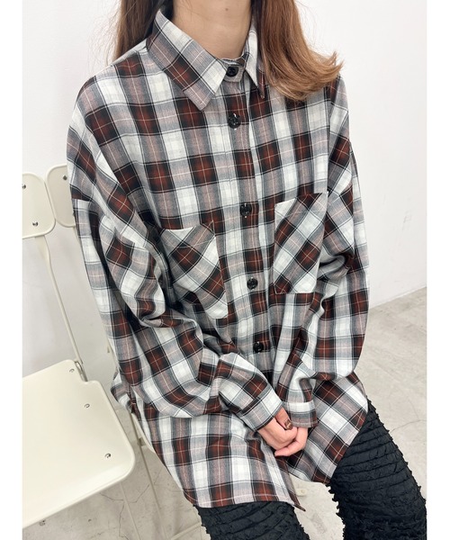 WC(ダブル シー)の「チェックビッグシャツ(シャツ/ブラウス・レディース・ブラック/ブラウン/ブルー/グリーン・FREE)」の3枚目の写真