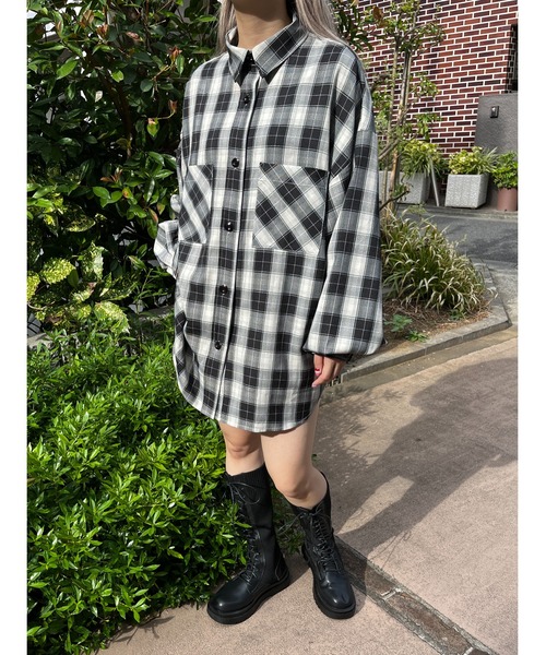 WC(ダブル シー)の「チェックビッグシャツ(シャツ/ブラウス・レディース・ブラック/ブラウン/ブルー/グリーン・FREE)」の14枚目の写真