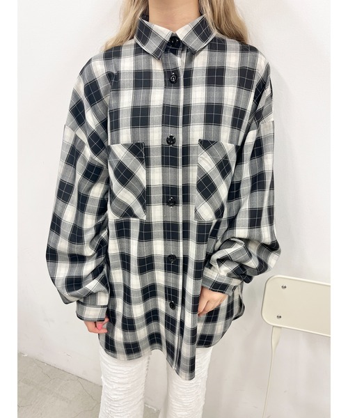 WC(ダブル シー)の「チェックビッグシャツ(シャツ/ブラウス・レディース・ブラック/ブラウン/ブルー/グリーン・FREE)」の7枚目の写真