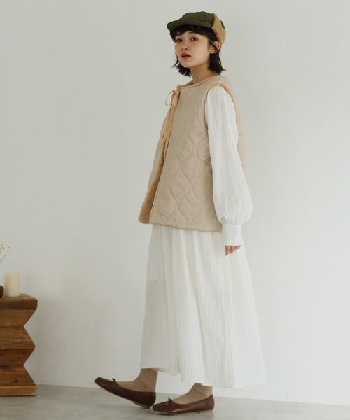 Crisp（クリスプ）の「ドビーストライプシャツワンピース（シャツワンピース・レディース・オレンジ/ホワイト/カーキ・FREE）」の5枚目の写真