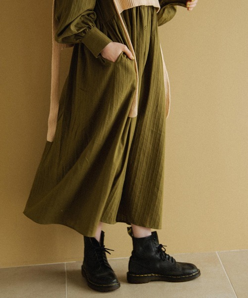 Crisp（クリスプ）の「ドビーストライプシャツワンピース（シャツワンピース・レディース・オレンジ/ホワイト/カーキ・FREE）」の18枚目の写真