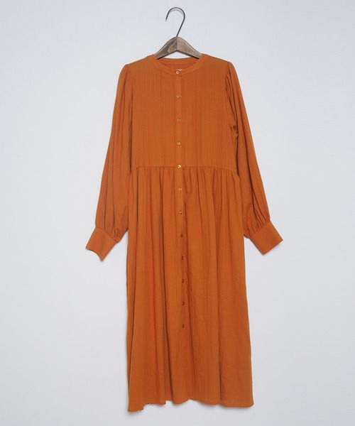 Crisp（クリスプ）の「ドビーストライプシャツワンピース（シャツワンピース・レディース・オレンジ/ホワイト/カーキ・FREE）」の7枚目の写真