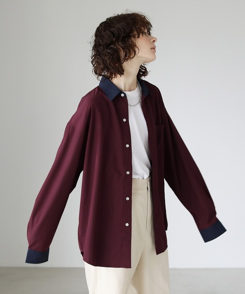 ETELIO（エテリオ）の「ビッグシルエットリラクシングクレリックシャツ（シャツ/ブラウス・メンズ・グレー/ブラック/グリーン/ワイン・S/M/L）」の4枚目の写真