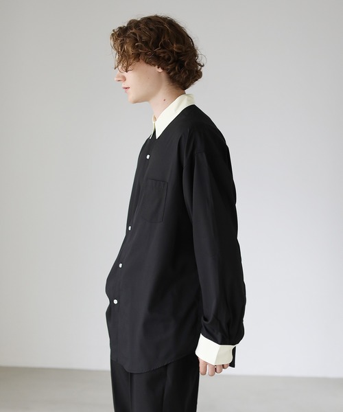 RADIATE シャツ ブラック 長袖 ビッグシルエット ボタン シンプル 8.5オンス ダンボールニットビッグシルエットTシャツ（ポリジン