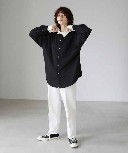 RADIATE シャツ ブラック 長袖 ビッグシルエット ボタン シンプル 8.5オンス ダンボールニットビッグシルエットTシャツ（ポリジン