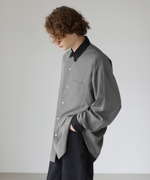 ETELIO（エテリオ）の「ビッグシルエットリラクシングクレリックシャツ（シャツ/ブラウス・メンズ・グレー/ブラック/グリーン/ワイン・S/M/L）」の14枚目の写真