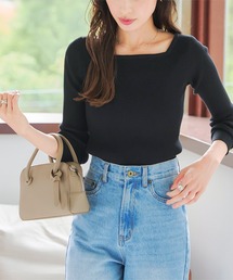 KOBE LETTUCE（コウベレタス）の「選べるスクエアネック/Vネック/パフスリーブ/スカラップ　長袖リブニットトップス（ニット/セーター）」