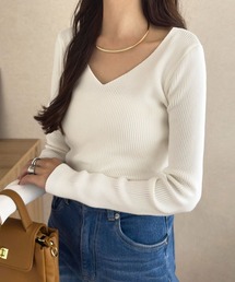 KOBE LETTUCE（コウベレタス）の「選べるスクエアネック/Vネック/パフスリーブ/スカラップ　長袖リブニットトップス（ニット/セーター）」