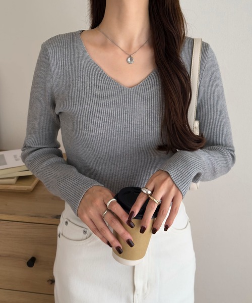 セール】選べるスクエアネック/Vネック/パフスリーブ/スカラップ 長袖