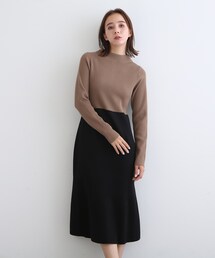 INDIVI | 【洗える】ウエスト切り替えニットワンピース(ワンピース)