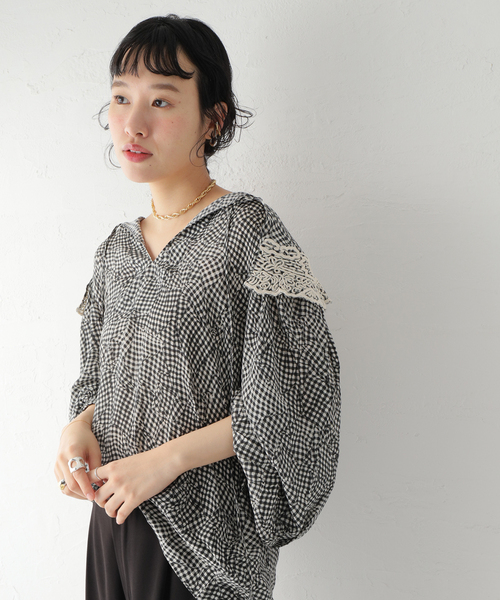 mii（ミー）の「【Mii / ミイ】TRUCAGE CHECK SILK EMBROIDERED TUNIC
