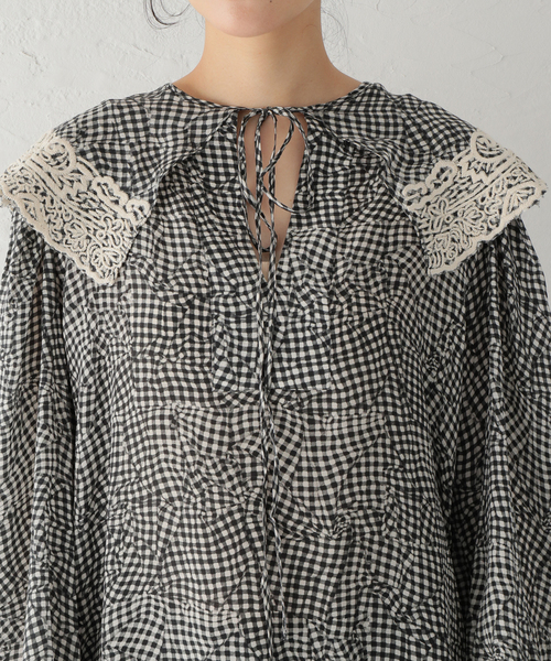 mii(ミー)の「【Mii / ミイ】TRUCAGE CHECK SILK EMBROIDERED TUNIC:ブラウス(シャツ/ブラウス・レディース・ブラック・MEDIUM)」の8枚目の写真