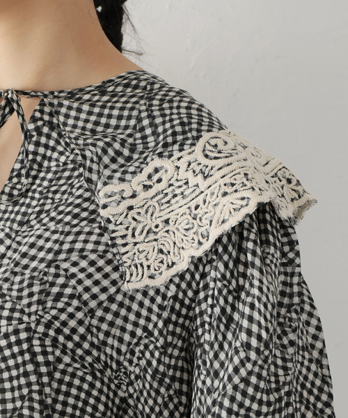 mii(ミー)の「【Mii / ミイ】TRUCAGE CHECK SILK EMBROIDERED TUNIC:ブラウス(シャツ/ブラウス・レディース・ブラック・MEDIUM)」の16枚目の写真