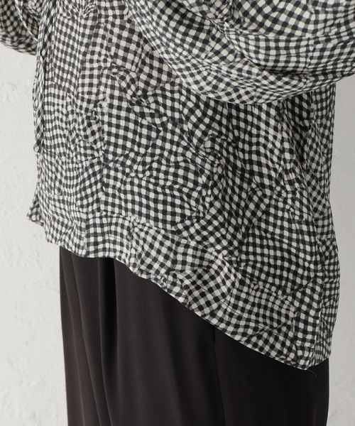 mii(ミー)の「【Mii / ミイ】TRUCAGE CHECK SILK EMBROIDERED TUNIC:ブラウス(シャツ/ブラウス・レディース・ブラック・MEDIUM)」の5枚目の写真