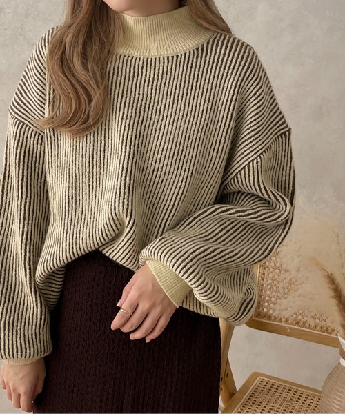apres jour clair(アプレジュールクレア)の「【apres jour clair】ストライプデザインニット【ZOZOTOWN限定アイテム】(ニット/セーター・レディース・アイボリー/スモークピンク/ブラウン・X-LARGE/フリー)」の5枚目の写真