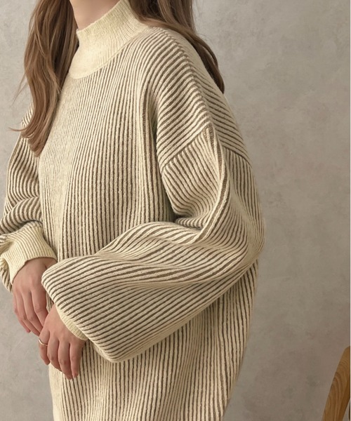 apres jour clair(アプレジュールクレア)の「【apres jour clair】ストライプデザインニット【ZOZOTOWN限定アイテム】(ニット/セーター・レディース・アイボリー/スモークピンク/ブラウン・X-LARGE/フリー)」の6枚目の写真