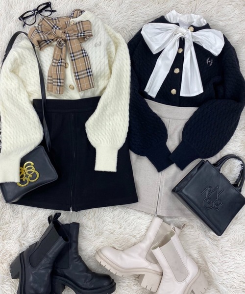 one after another NICE CLAUP（ワンアフターアナザーナイスクラップ）の「NC刺繍ケーブルカーディガン（カーディガン/ボレロ・レディース・ブラック/アイボリー/グレー/パープル・FREE）」の21枚目の写真