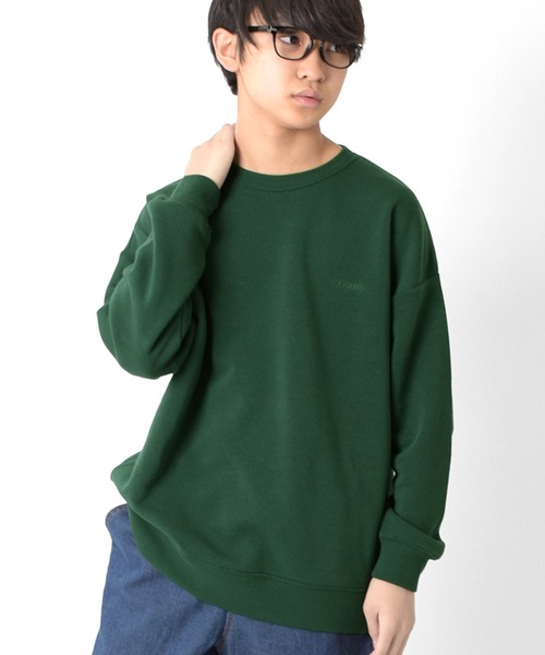 GLAZOS（グラソス）の「裏起毛・ワンポイント刺繍ビッグトレーナー（スウェット・キッズ・ブラック/グリーン/ベージュ/パープル・140cm/150cm/160cm/170cm）」の3枚目の写真