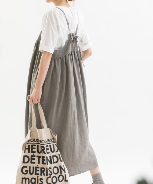 美品♡BEARDSLEY リネンジャンパースカート　ゆったり　たっぷりギャザー nop de nod（ノップドゥノッド）の「リネンギャザーロングジャンスカ