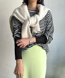 DouDou | 袖シアー切替ボーダーTEE(Tシャツ/カットソー)