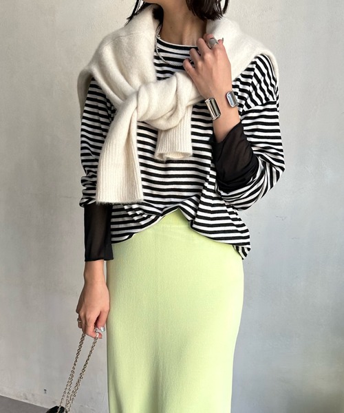 DouDou(ドゥドゥ)の「袖シアー切替ボーダーTEE(Tシャツ/カットソー・レディース・ブラック・FREE)」の16枚目の写真