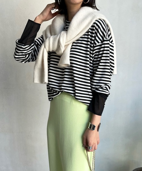 DouDou(ドゥドゥ)の「袖シアー切替ボーダーTEE(Tシャツ/カットソー・レディース・ブラック・FREE)」の17枚目の写真