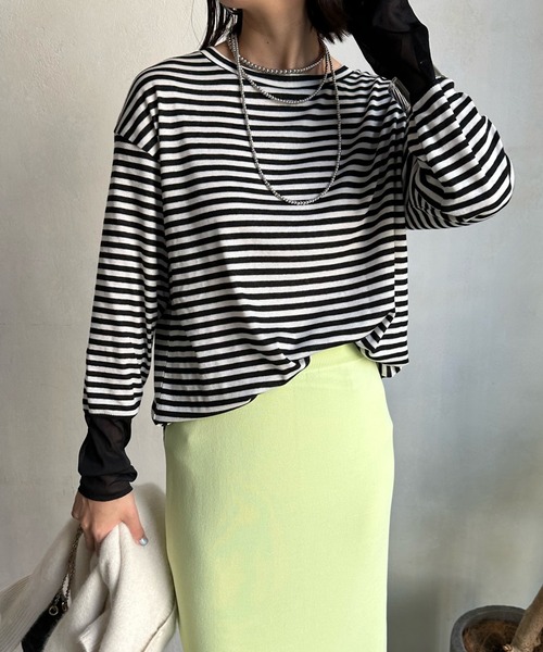 DouDou(ドゥドゥ)の「袖シアー切替ボーダーTEE(Tシャツ/カットソー・レディース・ブラック・FREE)」の18枚目の写真