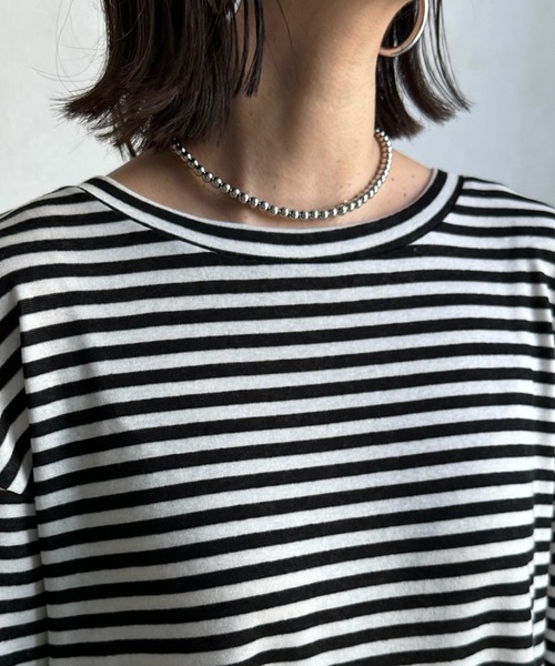 DouDou(ドゥドゥ)の「袖シアー切替ボーダーTEE(Tシャツ/カットソー・レディース・ブラック・FREE)」の6枚目の写真