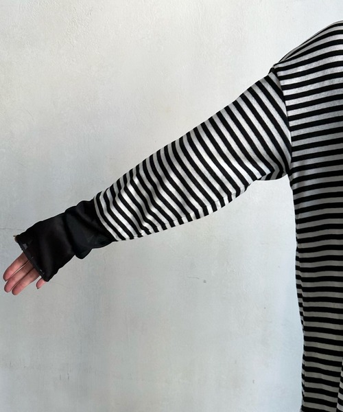 DouDou(ドゥドゥ)の「袖シアー切替ボーダーTEE(Tシャツ/カットソー・レディース・ブラック・FREE)」の7枚目の写真