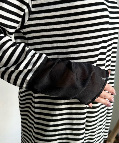 DouDou(ドゥドゥ)の「袖シアー切替ボーダーTEE(Tシャツ/カットソー・レディース・ブラック・FREE)」の8枚目の写真