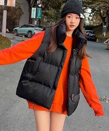 スタンドネックフェイクダウンオーバーベスト