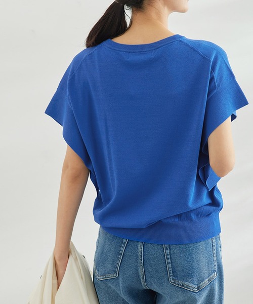 UVカット・接触冷感・洗濯機洗いOK/フレアスリーブニットプルオーバー