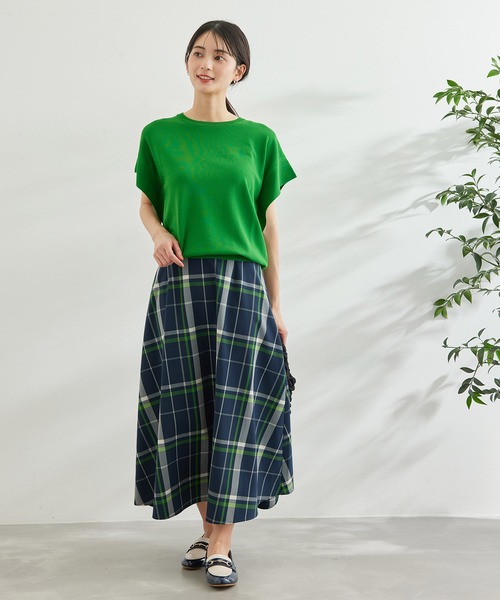 UVカット・接触冷感・洗濯機洗いOK/フレアスリーブニットプルオーバー