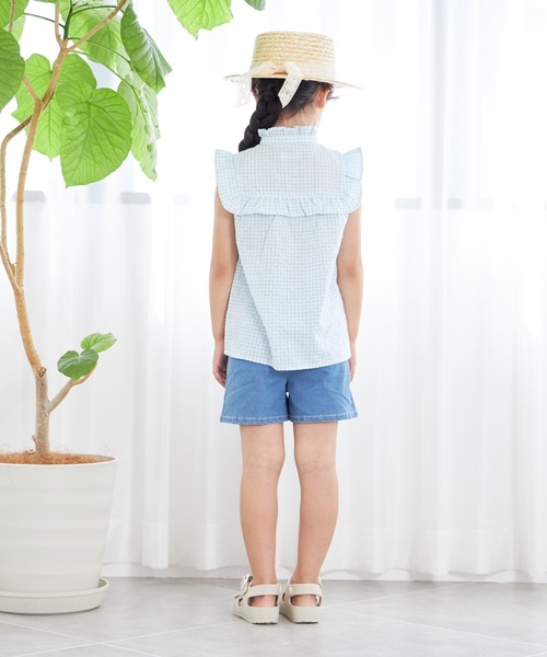 MAKE YOUR DAY(メイクユアデイ)の「ノースリーブフリルブラウス■80~140cm(シャツ/ブラウス・キッズ・ピンク/オフホワイト/ミント/ブルー・110/80/120/130/90/140/100)」の9枚目の写真