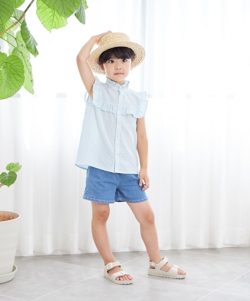 MAKE YOUR DAY(メイクユアデイ)の「ノースリーブフリルブラウス■80~140cm(シャツ/ブラウス・キッズ・ピンク/オフホワイト/ミント/ブルー・110/80/120/130/90/140/100)」の10枚目の写真