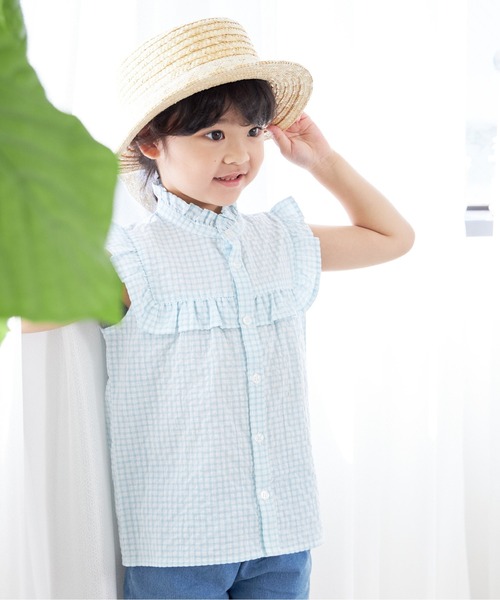MAKE YOUR DAY(メイクユアデイ)の「ノースリーブフリルブラウス■80~140cm(シャツ/ブラウス・キッズ・ピンク/オフホワイト/ミント/ブルー・110/80/120/130/90/140/100)」の8枚目の写真