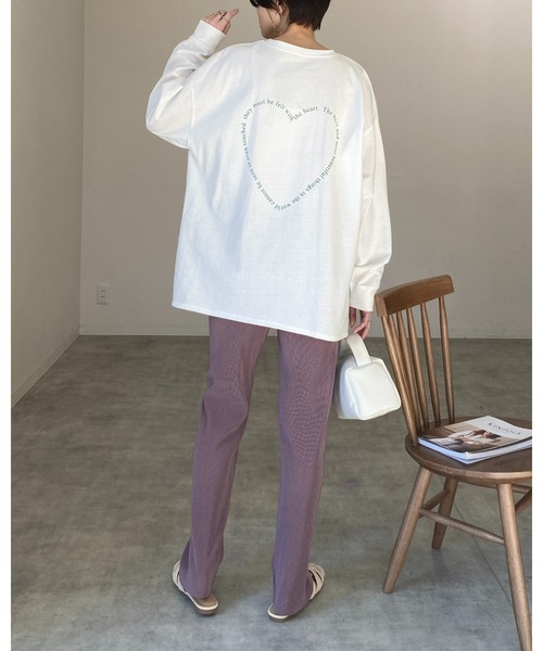 セール】ビッグサイズバックプリント長袖ハートロゴロンT（Tシャツ