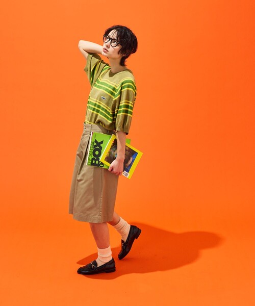 TOWNCRAFT（タウンクラフト）の「TOWN CRAFT/タウンクラフト 別注 ハイゲージ半袖ボーダーニット（Tシャツ/カットソー・メンズ・ライトグレー/ブラック/ライム・MEDIUM/LARGE）」の8枚目の写真