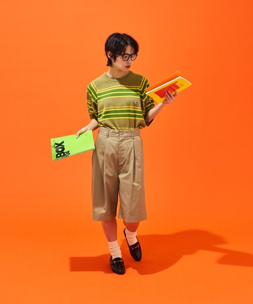 TOWNCRAFT（タウンクラフト）の「TOWN CRAFT/タウンクラフト 別注 ハイゲージ半袖ボーダーニット（Tシャツ/カットソー・メンズ・ライトグレー/ブラック/ライム・MEDIUM/LARGE）」の9枚目の写真