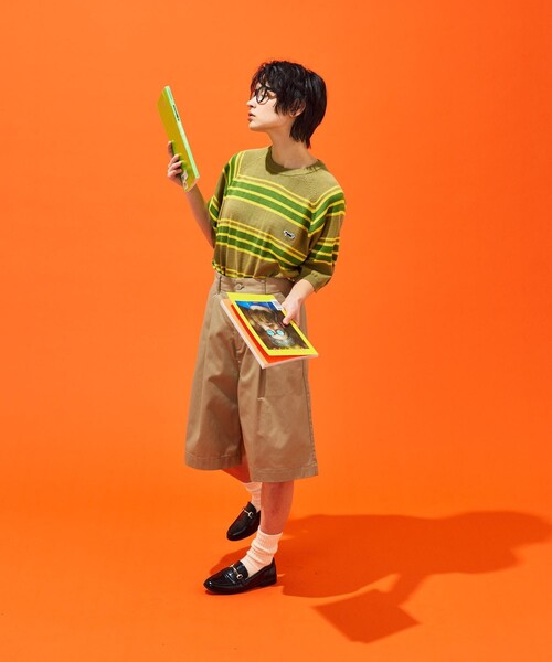 TOWNCRAFT（タウンクラフト）の「TOWN CRAFT/タウンクラフト 別注 ハイゲージ半袖ボーダーニット（Tシャツ/カットソー・メンズ・ライトグレー/ブラック/ライム・MEDIUM/LARGE）」の10枚目の写真