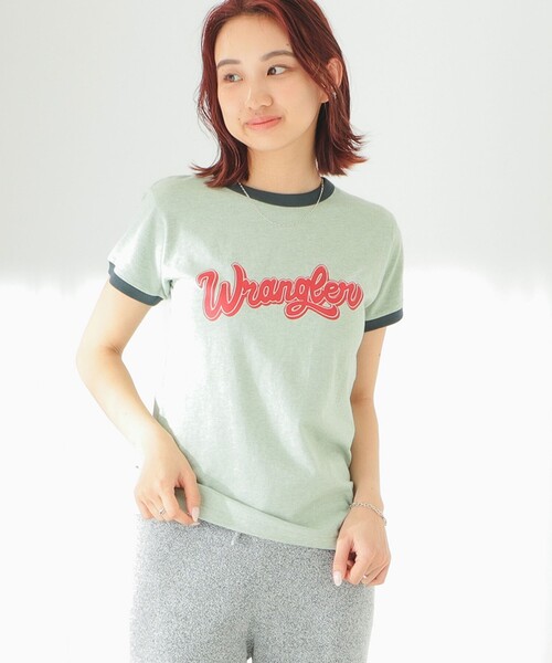 Wrangler（ラングラー）の「Wrangler / オールド ロゴ リンガー Tシャツ（Tシャツ/カットソー・レディース・グリーン/ネイビー・SMALL）」の2枚目の写真