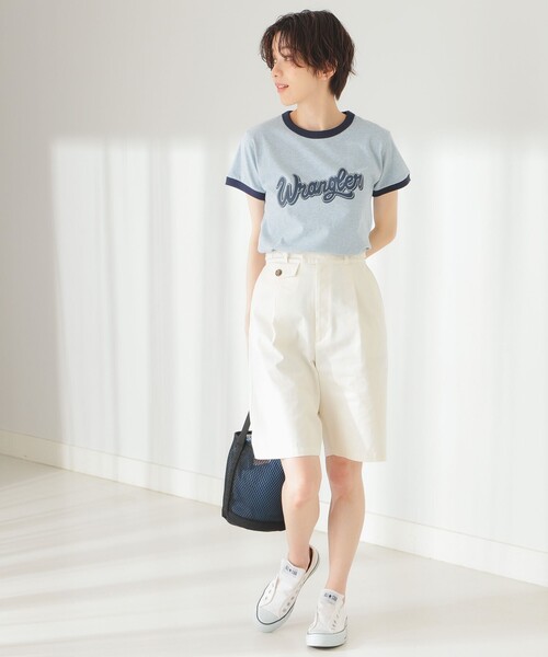 Wrangler（ラングラー）の「Wrangler / オールド ロゴ リンガー Tシャツ（Tシャツ/カットソー・レディース・グリーン/ネイビー・SMALL）」の7枚目の写真