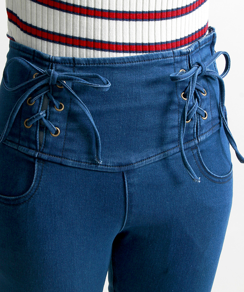 WEGO（ウィゴー）の「WEGO/レースアップアンクルスキニーパンツ（デニムパンツ・レディース・インディゴブルー/ライトインディゴブルー/ホワイト・MEDIUM/LARGE）」の6枚目の写真