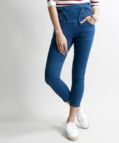 WEGO（ウィゴー）の「WEGO/レースアップアンクルスキニーパンツ（デニムパンツ・レディース・インディゴブルー/ライトインディゴブルー/ホワイト・MEDIUM/LARGE）」の19枚目の写真