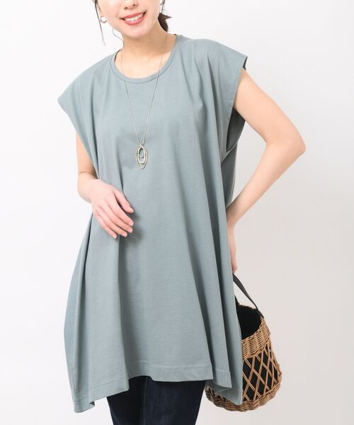 rps（アールピーエス）の「フレンチスリーブチュニックＴ（Tシャツ/カットソー・レディース・ブラック/サックスブルー/オフホワイト/マスタード/オレンジ系その他/グレイッシュベージュ/グリーン・フリー）」の5枚目の写真