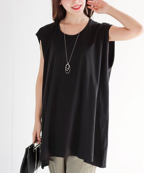 rps（アールピーエス）の「フレンチスリーブチュニックＴ（Tシャツ/カットソー・レディース・ブラック/サックスブルー/オフホワイト/マスタード/オレンジ系その他/グレイッシュベージュ/グリーン・フリー）」の3枚目の写真