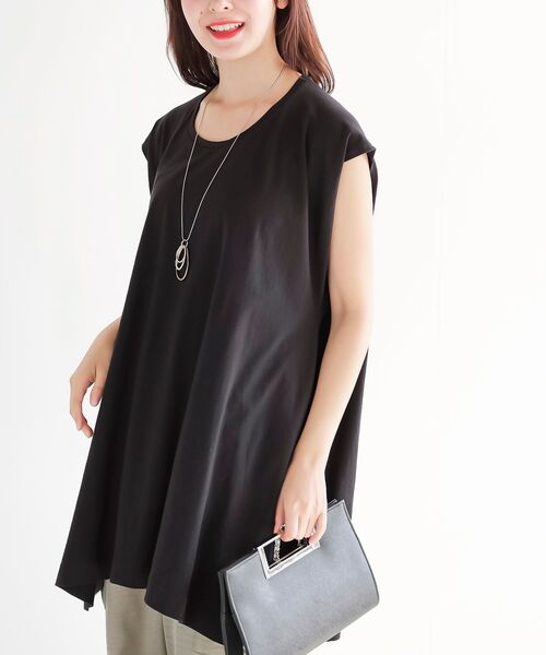 rps（アールピーエス）の「フレンチスリーブチュニックＴ（Tシャツ/カットソー・レディース・ブラック/サックスブルー/オフホワイト/マスタード/オレンジ系その他/グレイッシュベージュ/グリーン・フリー）」の12枚目の写真