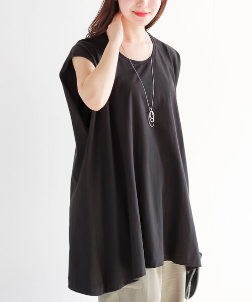 rps（アールピーエス）の「フレンチスリーブチュニックＴ（Tシャツ/カットソー・レディース・ブラック/サックスブルー/オフホワイト/マスタード/オレンジ系その他/グレイッシュベージュ/グリーン・フリー）」の15枚目の写真