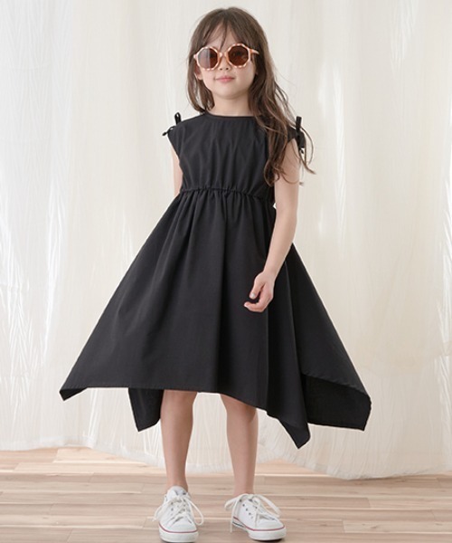 Lycee mine（リセマイン）の「コットンふりふり変形ワンピース（シャツワンピース・キッズ・ブラック/ライトベージュ/モカ/ピンク/ライム・100cm/110cm/120cm/130cm/140cm/150cm）」の2枚目の写真