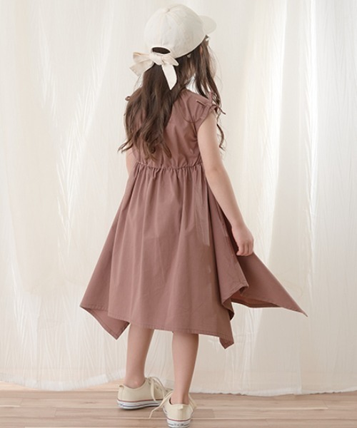 Lycee mine（リセマイン）の「コットンふりふり変形ワンピース（シャツワンピース・キッズ・ブラック/ライトベージュ/モカ/ピンク/ライム・100cm/110cm/120cm/130cm/140cm/150cm）」の16枚目の写真